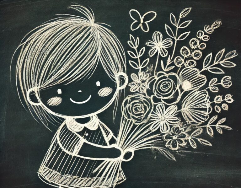 dziewczynka z bukietem kwiatów